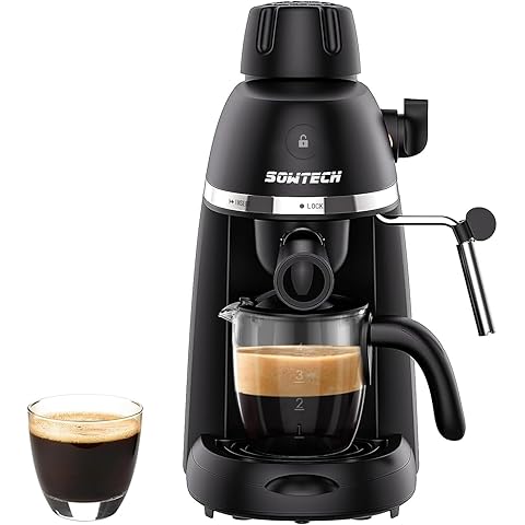SOWTECH Coffee Machine, 3.5 Bar Espresso Cappuccino Machine with Milk Frother, 1-4 Cup Portable Coffee Maker for Latte, Cappuccino, 800W, Black