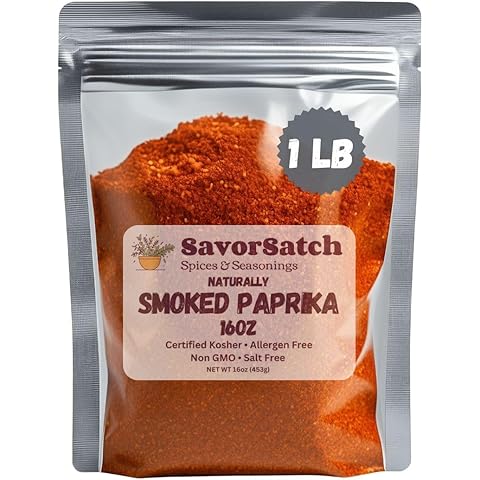 SavorSatch Smoked Paprika - Naturally Smoked Sweet Paprika, Certified Kosher, 16 Ounce (1 Pound) Resealable Pouch | Bulk Spice for Cooking, Seasoning, and Grilling