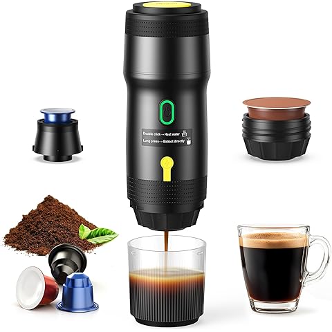 Portable Electric Espresso Machine, Car Self-Heating Coffee Maker with USB-DC, Trav...
