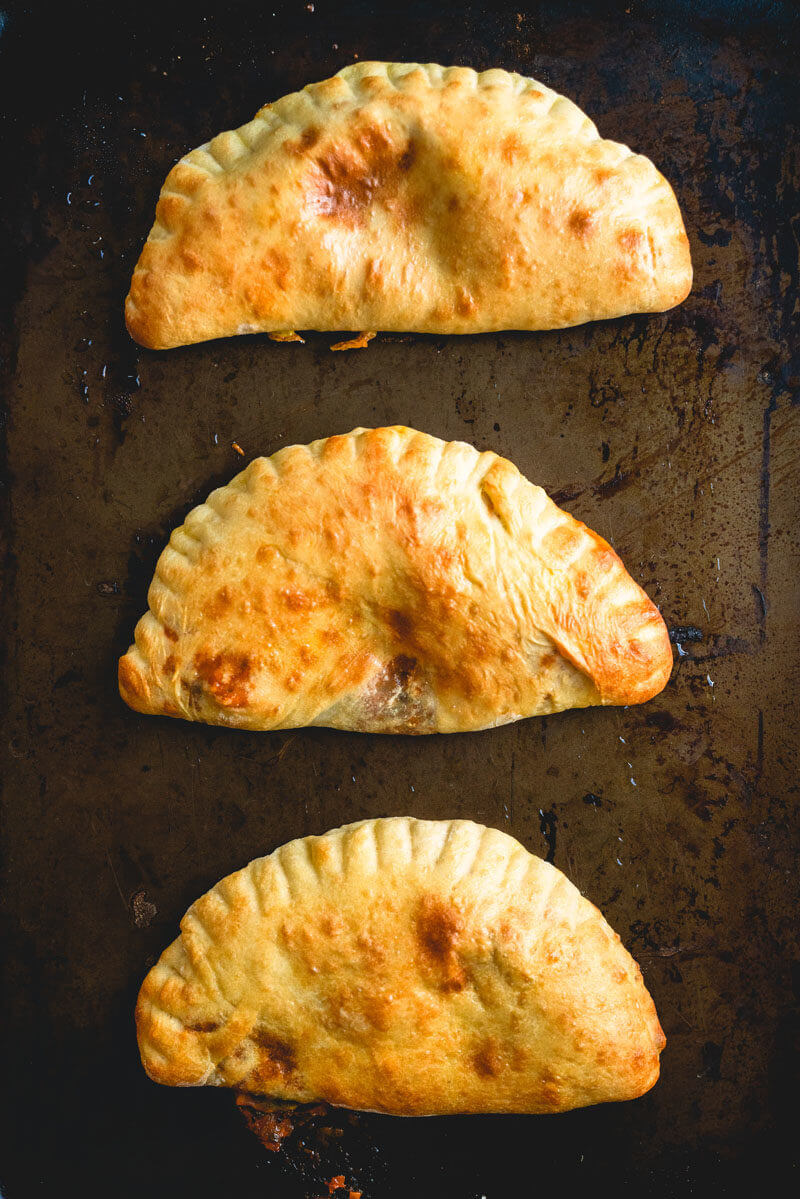 Homemade calzone with poblano peppers and corn