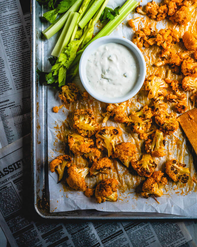 Buffalo Cauliflower with Blue Cheese Dip