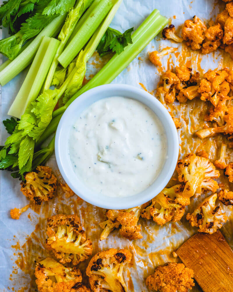 Buffalo Cauliflower with Blue Cheese Dip