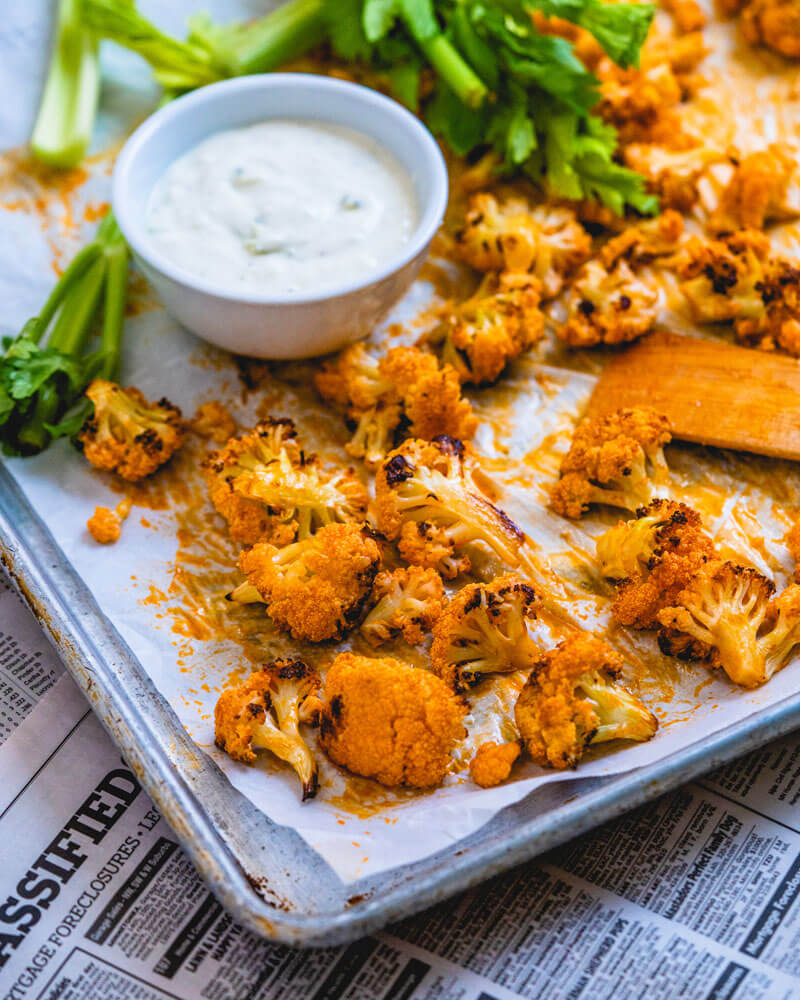 Buffalo Cauliflower with Blue Cheese Dip