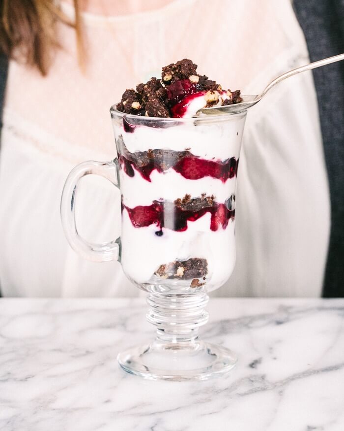 Berry brownie yogurt parfait