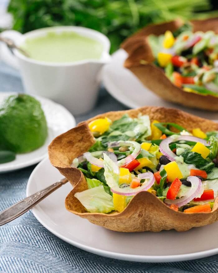 Tortilla Bowl Salads with Green Goddess Dressing | A Couple Cooks
