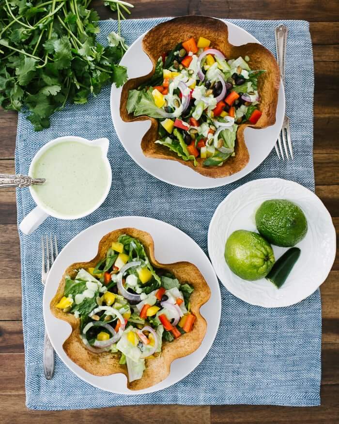 Tortilla Bowl Salads with Green Goddess Dressing | A Couple Cooks