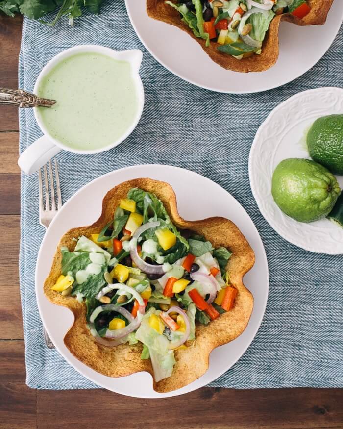 Tortilla Bowl Salads with Green Goddess Dressing | A Couple Cooks