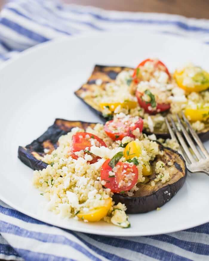 Herbed quinoa with grilled eggplant