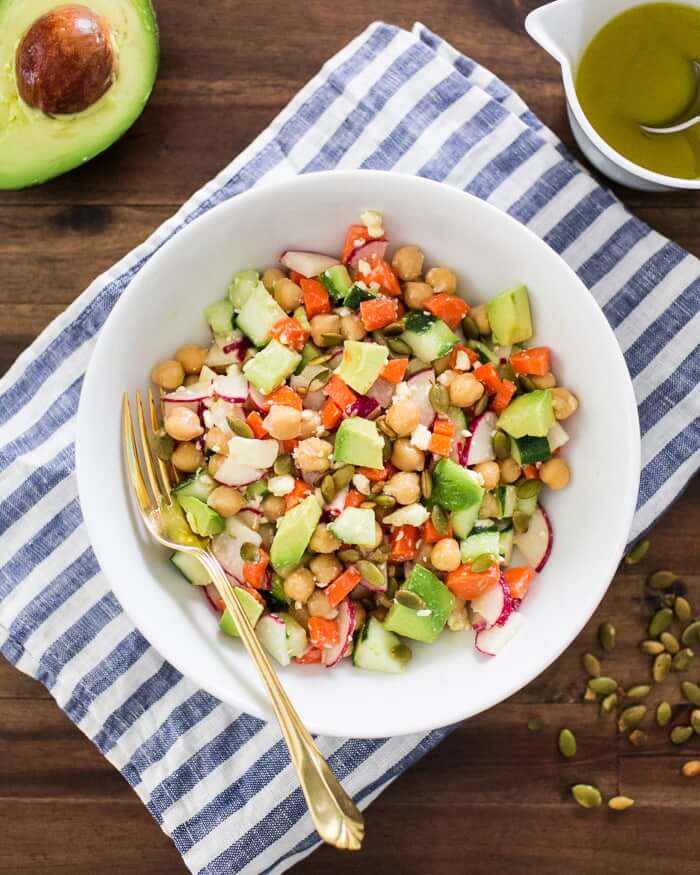 Healthy Bowl: Fresh Chopped Salad with Chickpeas, Avocado and Pepitas | A Couple Cooks
