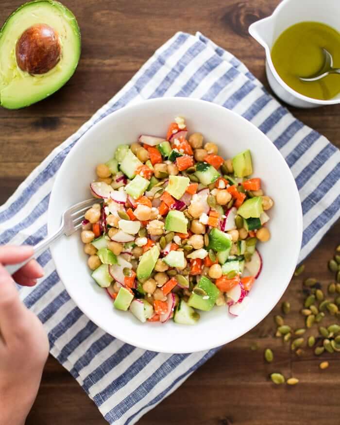 Healthy Bowl: Fresh Chopped Salad with Chickpeas, Avocado and Pepitas | A Couple Cooks