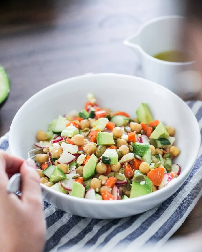 Healthy Bowl: Fresh Chopped Salad with Chickpeas, Avocado and Pepitas | A Couple Cooks