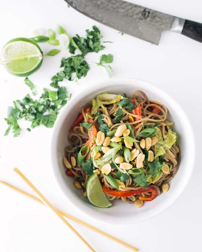 Quick peanut noodles with Napa cabbage