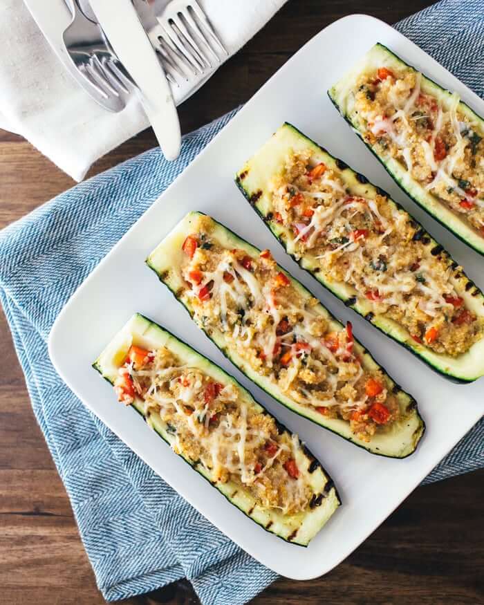 Grilled vegetarian stuffed zucchini