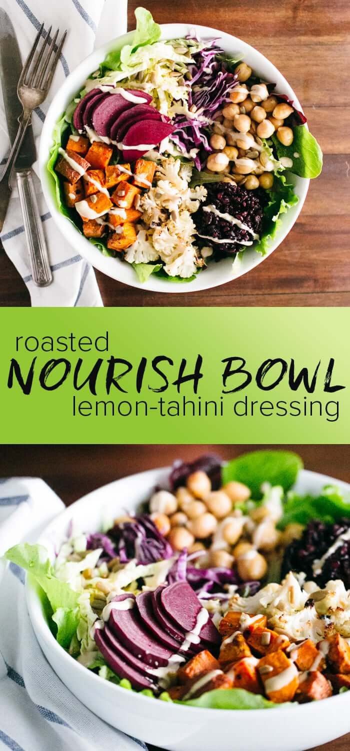 Roasted Nourish Bowl with Lemon Tahini Dressing | A Couple Cooks