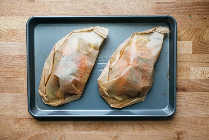 Salmon en Papillote with Roasted Potatoes | A Couple Cooks