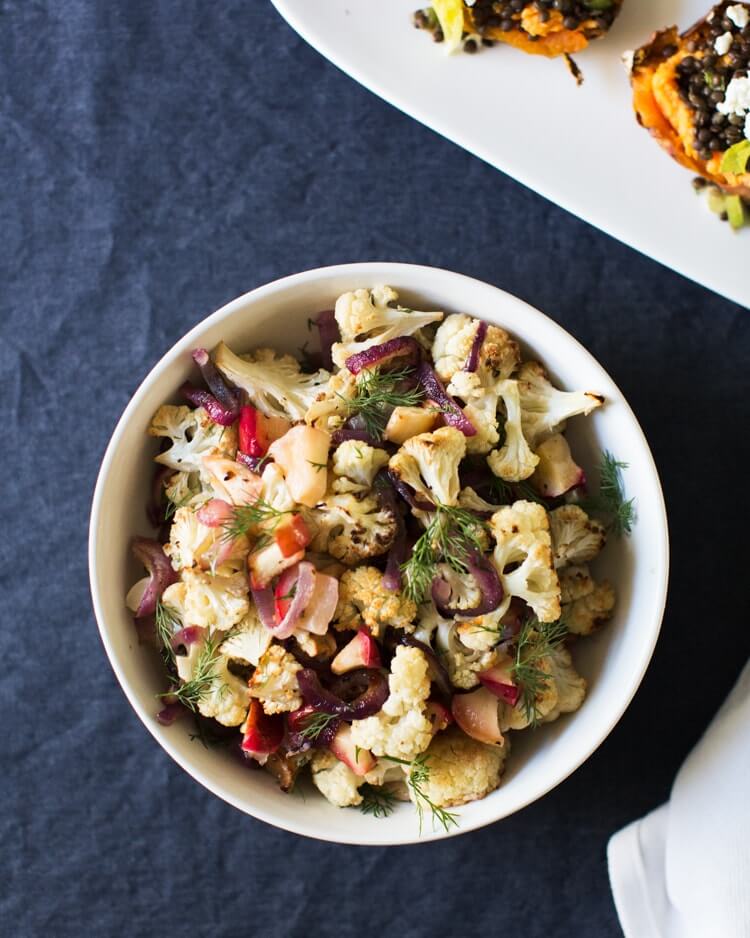 Roasted apples and cauliflower with dill | Thanksgiving cauliflower recipe