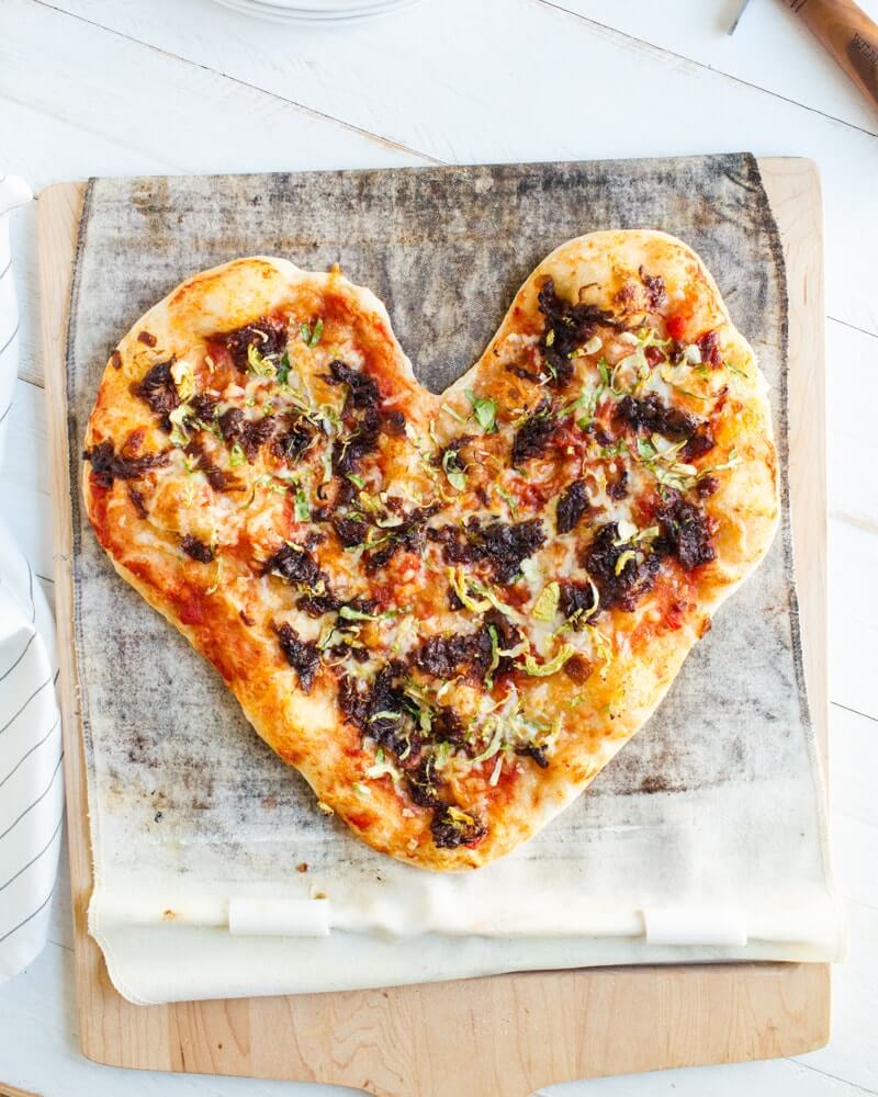 Heart-Shaped Caramelized Onion and Brussels Sprout Pizza | A Couple Cooks