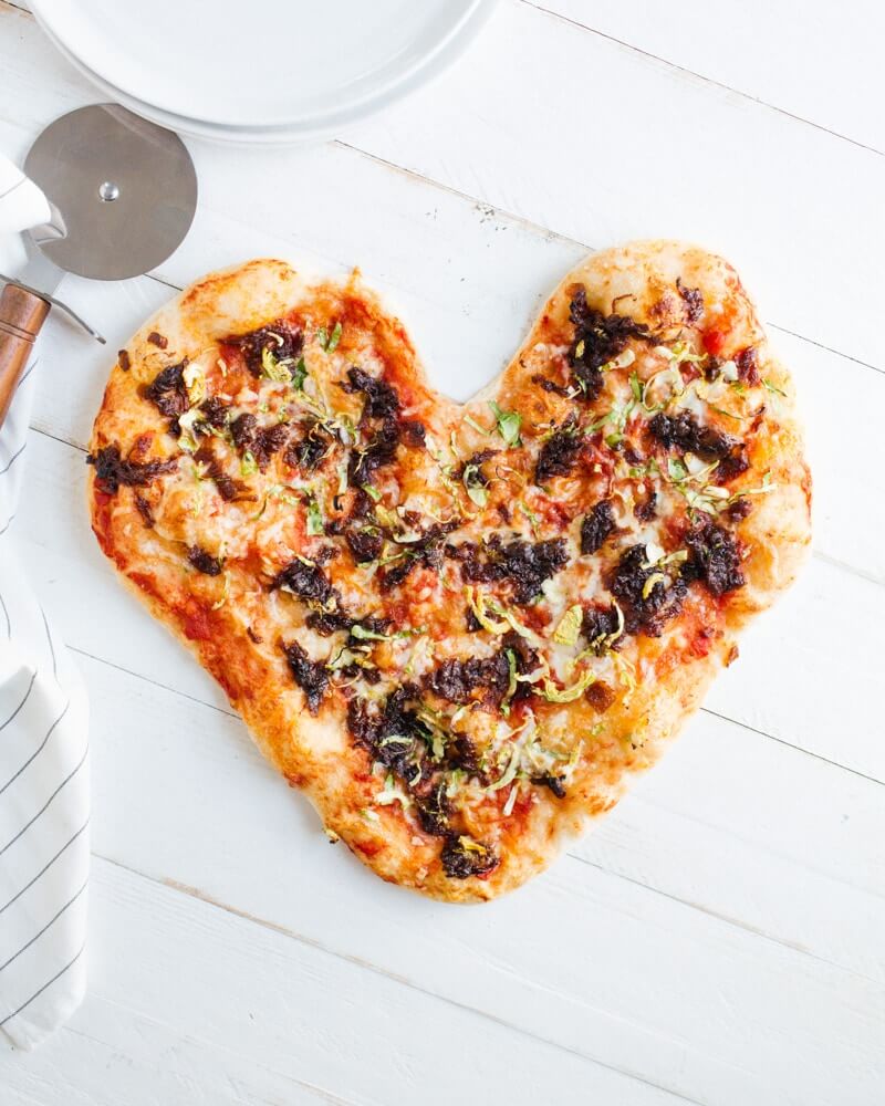 Heart-Shaped Caramelized Onion and Brussels Sprout Pizza | A Couple Cooks