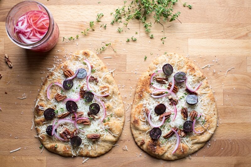 Pecan and grape pizza