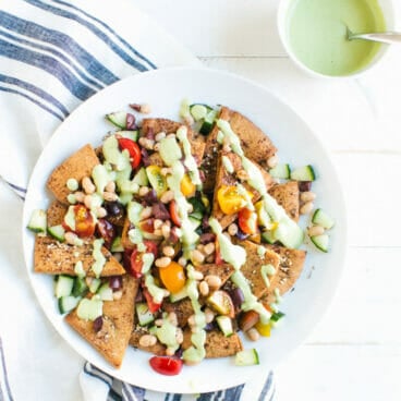 Greek Nachos with Cilantro Drizzle | A Couple Cooks