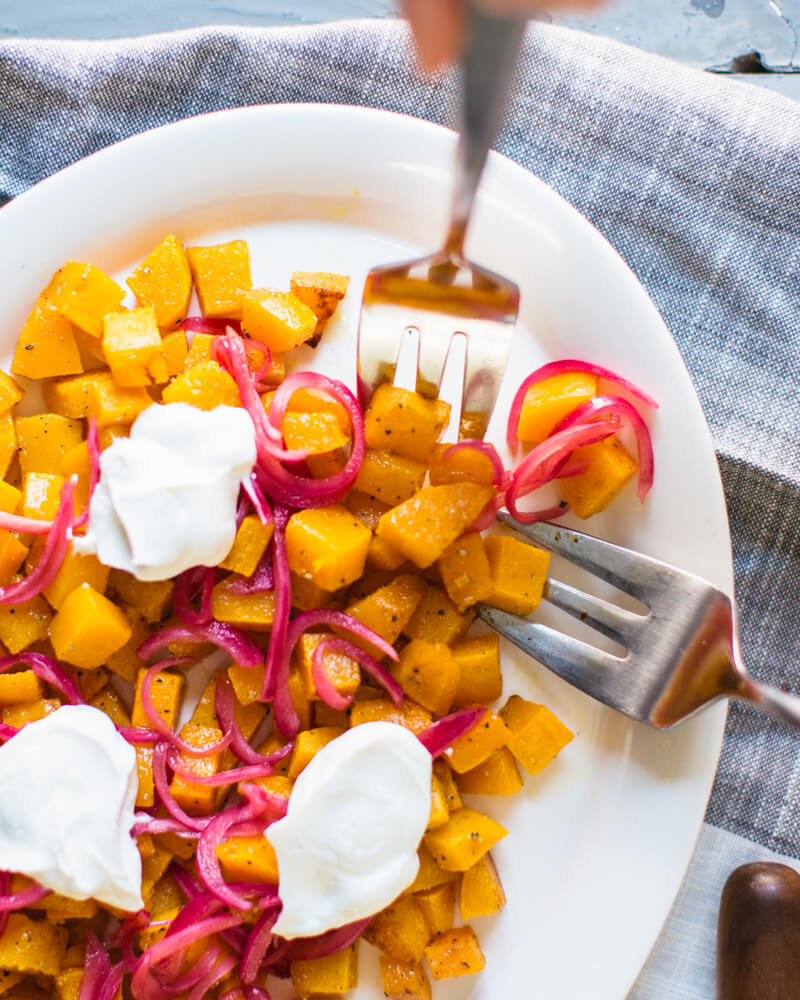 Roasted Butternut Squash with Pickled Onions | Baked butternut squash | How to cut butternut squash