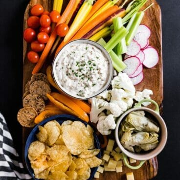 Happy Hour Platter with Caramelized Onion Dip | A Couple Cooks via Platters and Boards