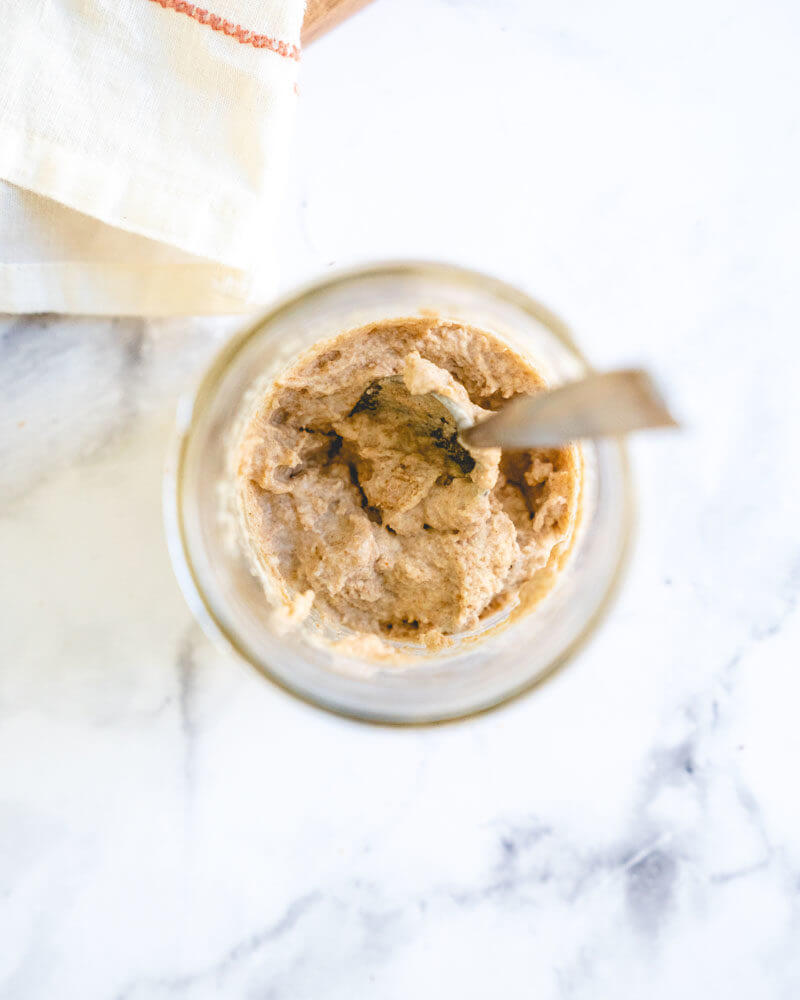 Stirring the sourdough starter