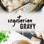 This easy vegetarian gravy recipe uses simple ingredients and comes together in just 15 minutes! Use it over meatballs or with biscuits and gravy. #vegetarian #gravy #meatless #dinner #healthy #mealprep #recipe #easy