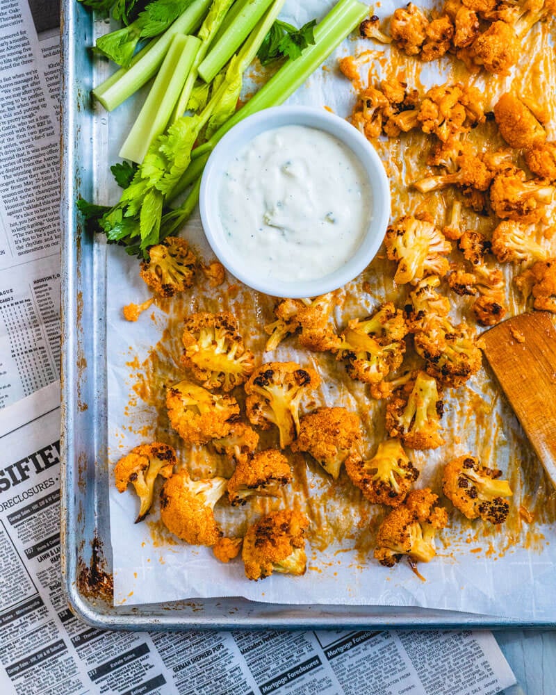 Buffalo Cauliflower with Blue Cheese Dip