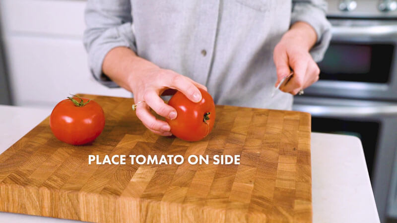 How to Cut a Tomato | Place the tomato on its side