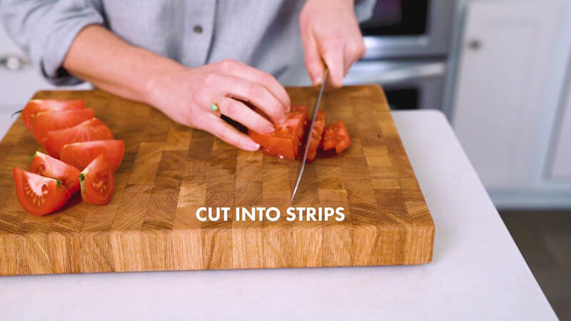 How to Cut a Tomato | Cut the tomato slices into thin strips
