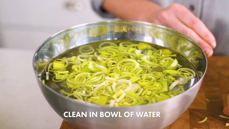 How to Cut Leeks | Place in bowl of water