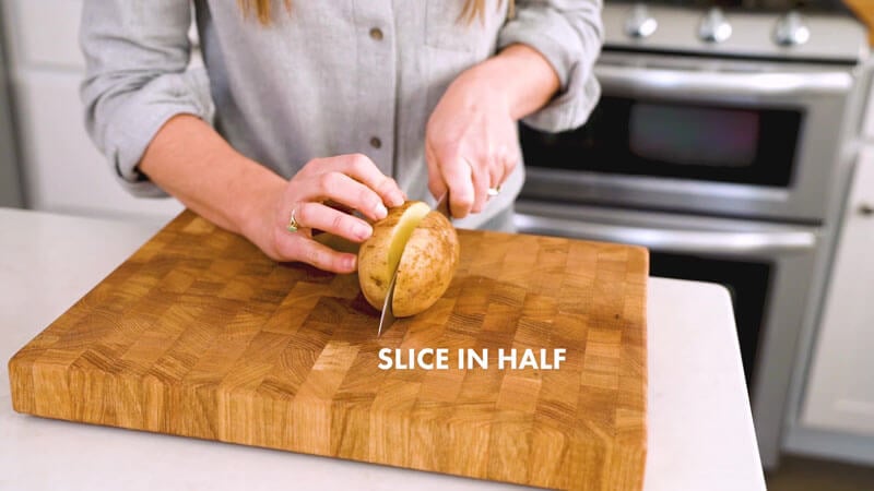 How to Cut Potato Wedges | Slice the potato in half