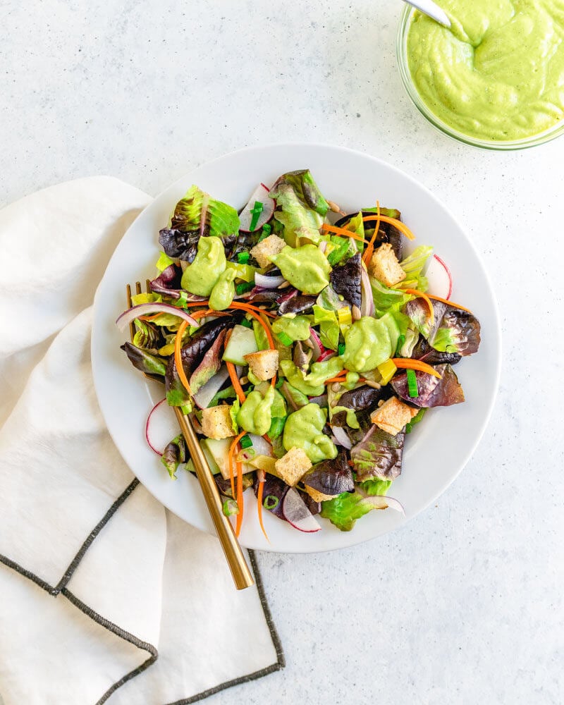 Tossed salad with avocado dressing