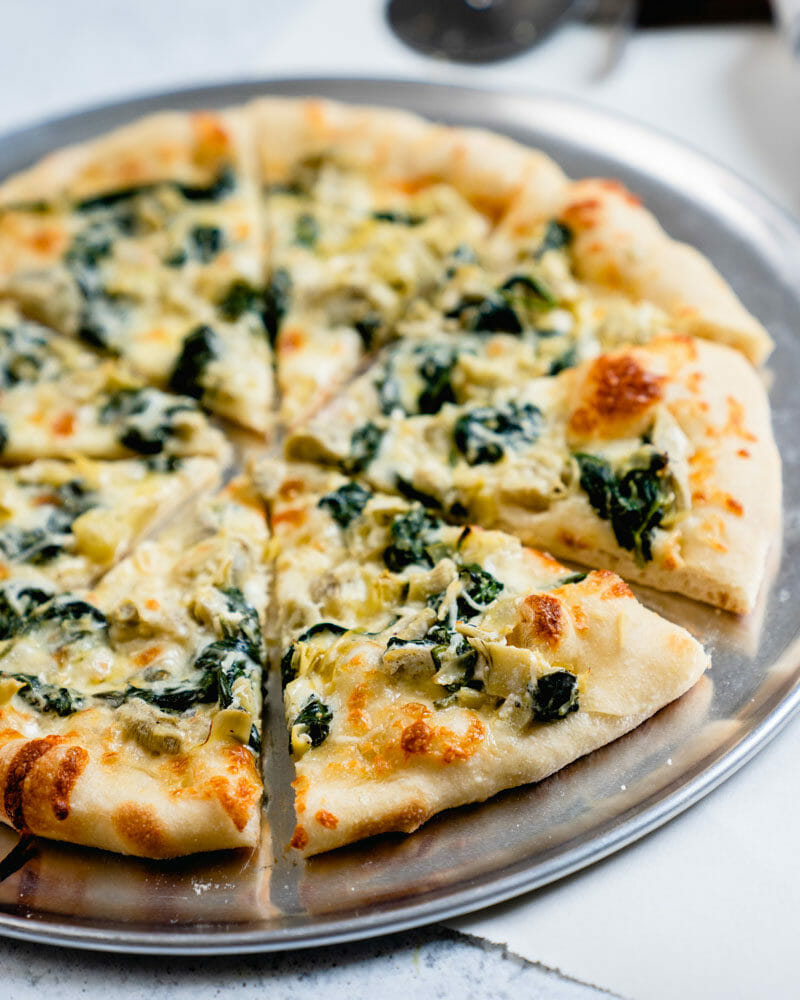 Spinach artichoke pizza