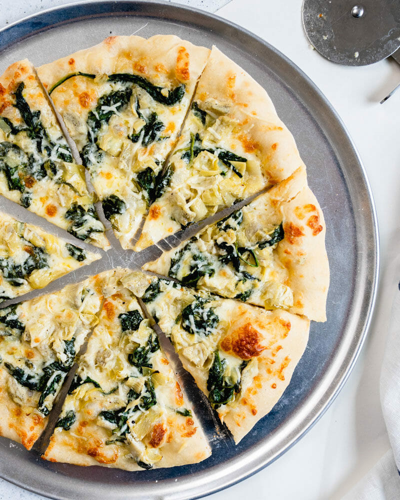 Spinach artichoke pizza