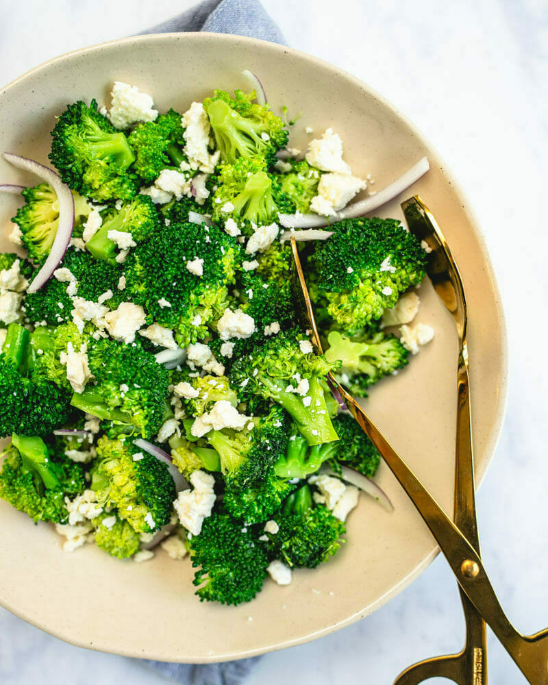 Steamed broccoli with feta cheese