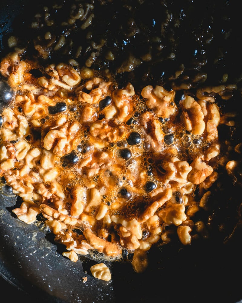 Walnuts in pan