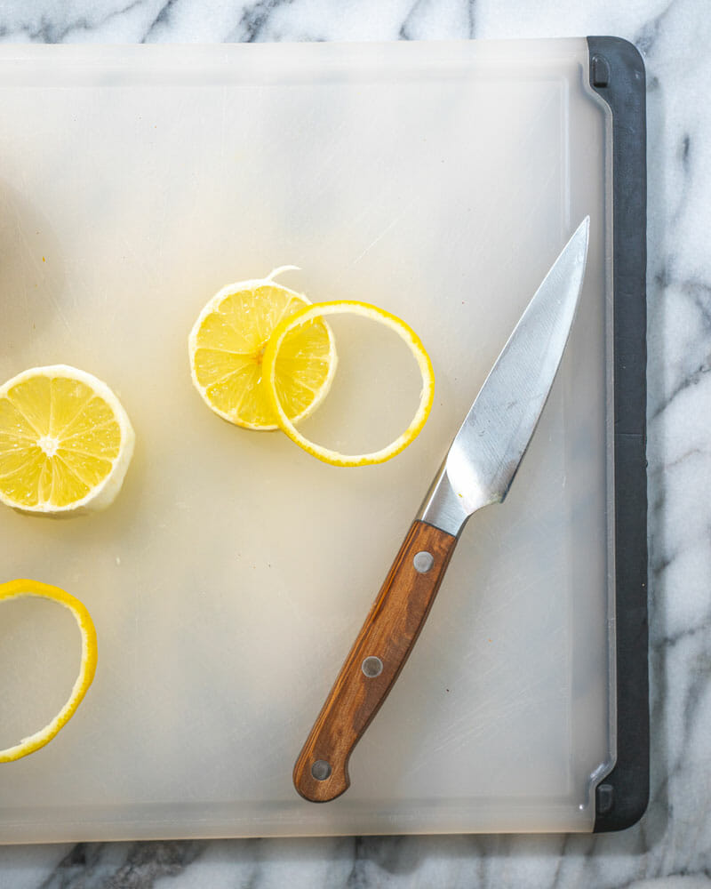 Cutting a lemon peel garnish