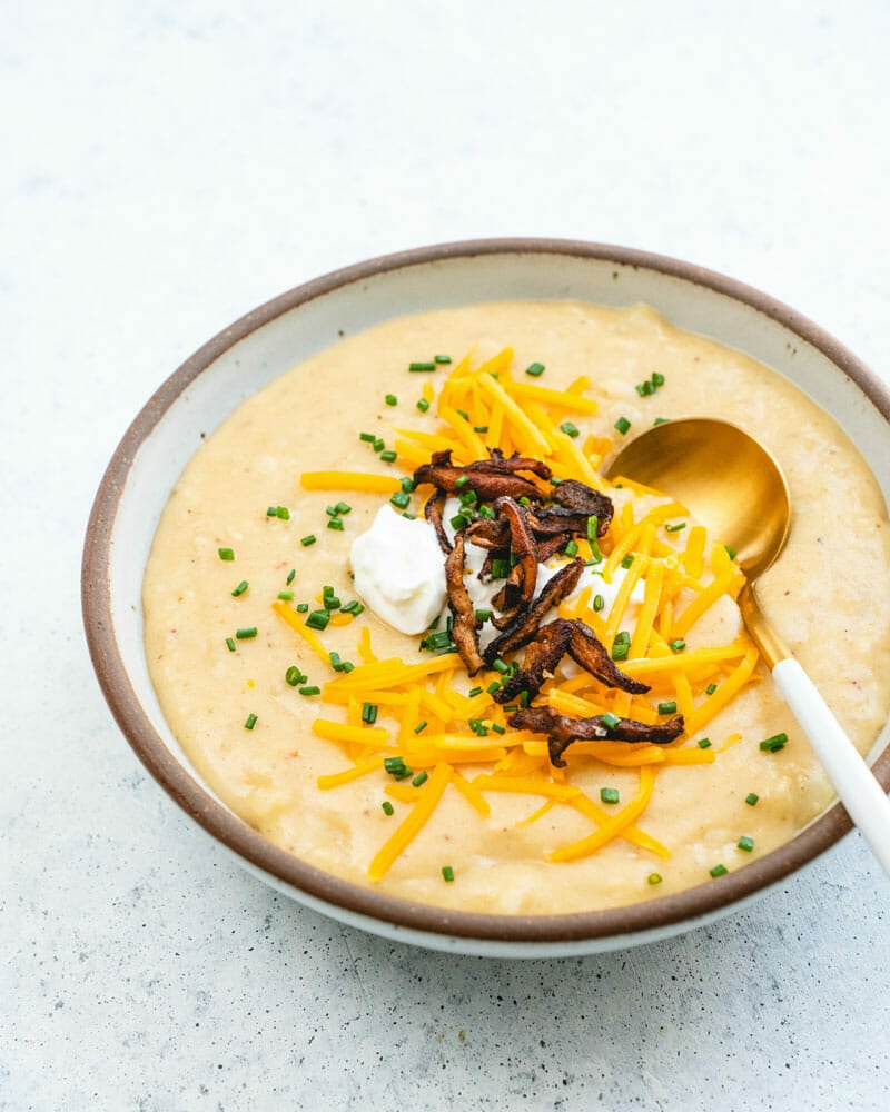 Potato soup with toppings