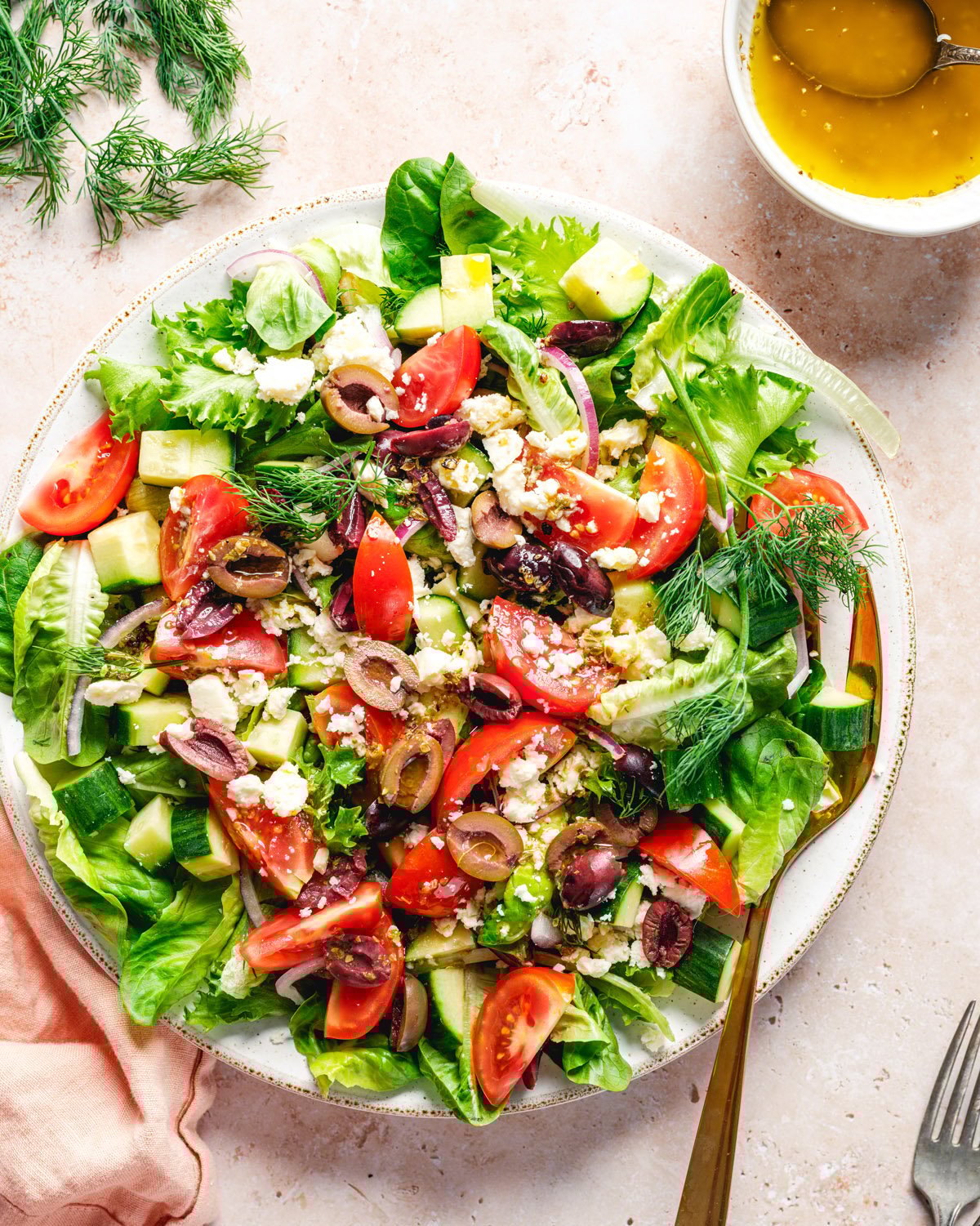 Mediterranean salad with Greek salad dressing.
