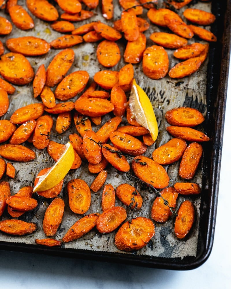 Carrots on baking sheet