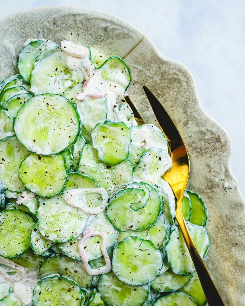 Cucumber salad with sour cream