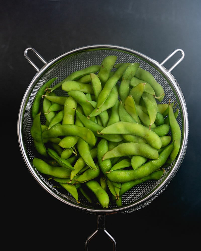 Edamame in strainer