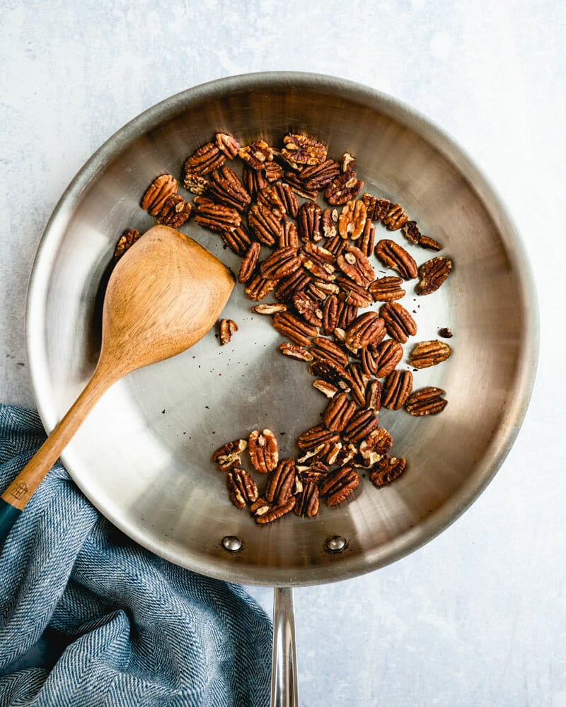 Step 2: Toast the nuts in a skillet for 3 to 5 minutes. 