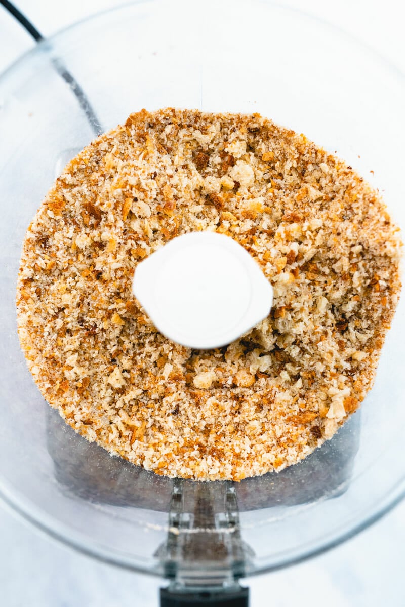 Food processor with bread crumbs