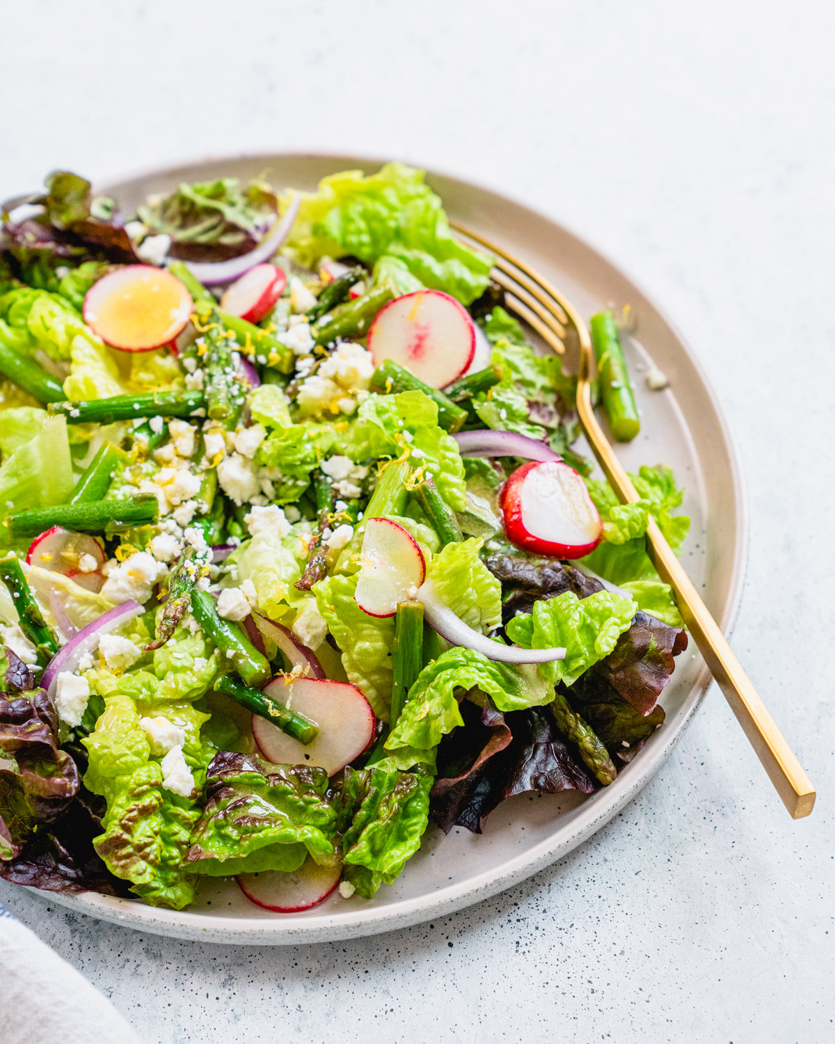 Asparagus Salad with radishes and Dijon vinaigrette.