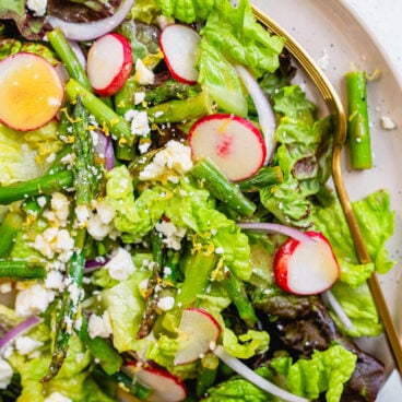 Asparagus Salad on plate with fork.