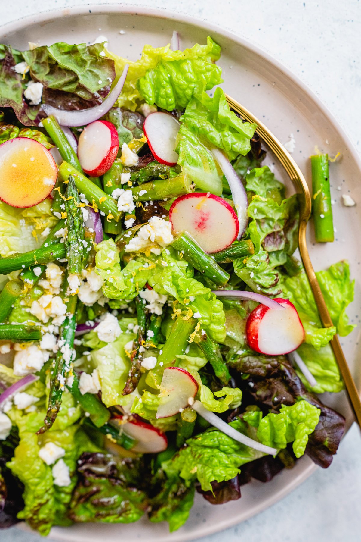 Asparagus Salad on plate with fork.