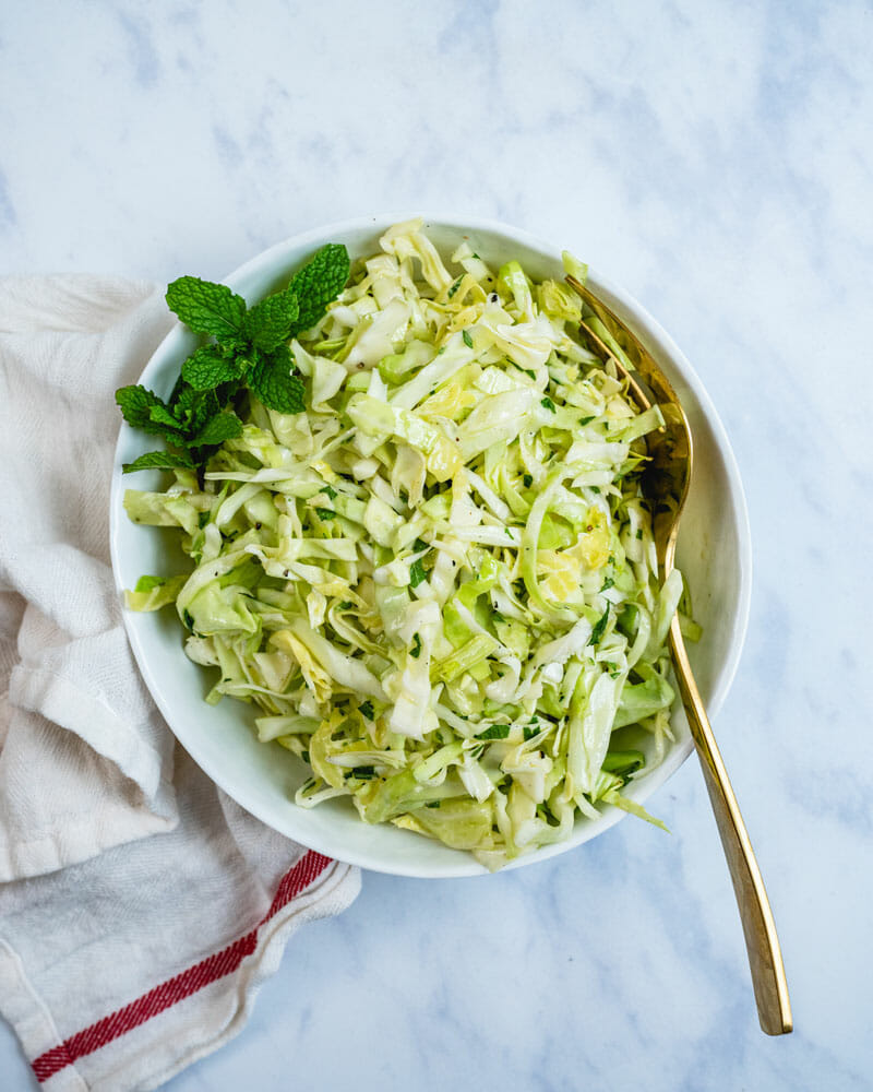 Cabbage salad in bowl.